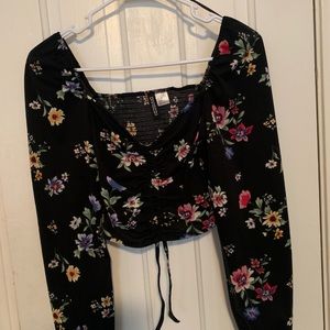 Flower print Long sleeve crop top